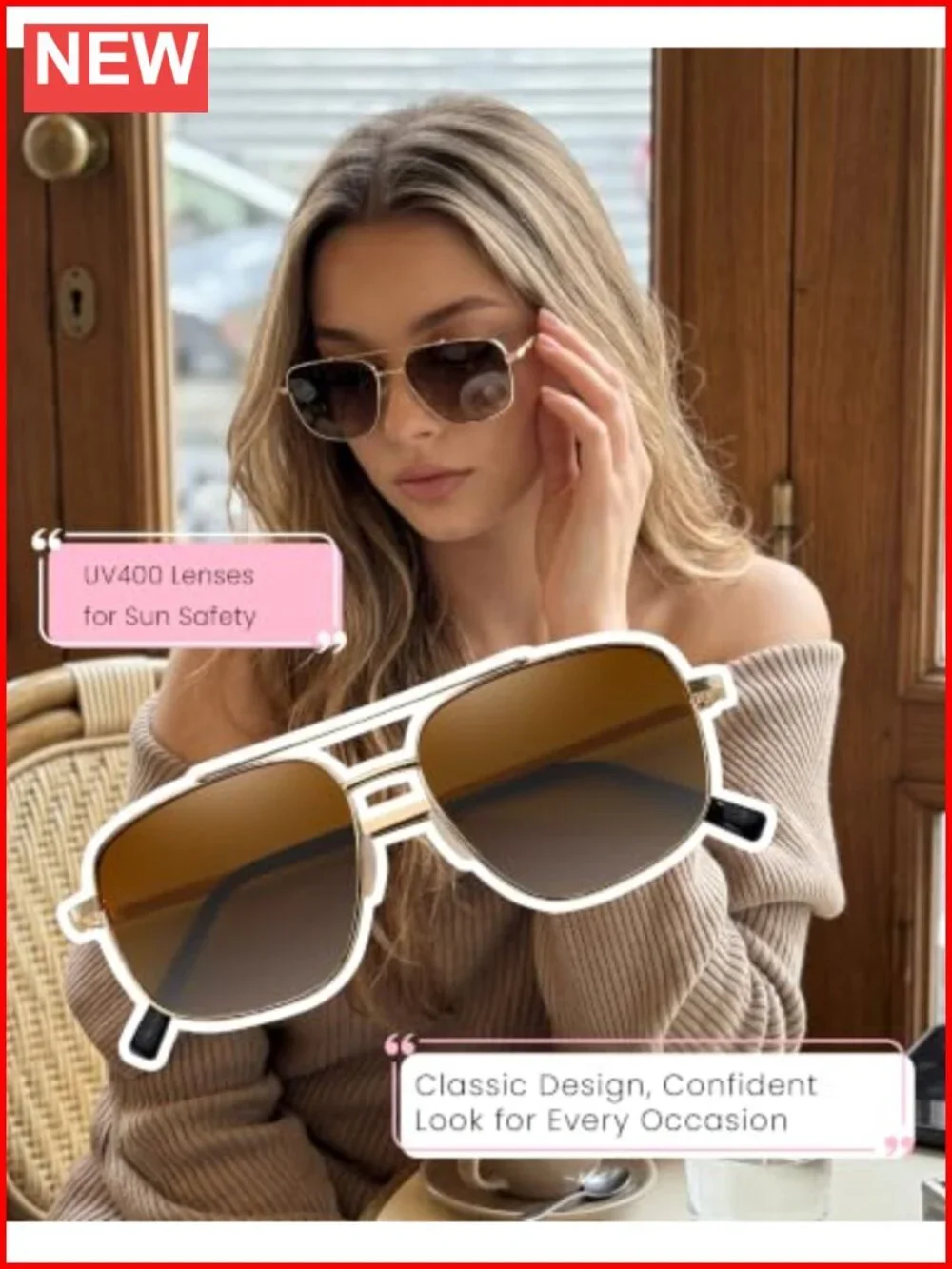 Polarized Aviator Sunglasses Women Men Tangle Free UV400 Gold Frame